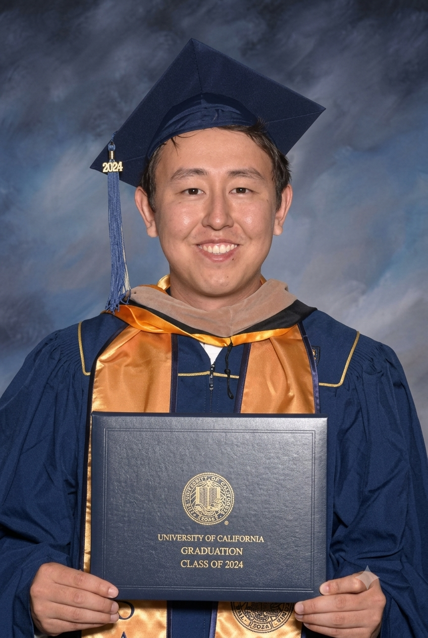 Tolendi Tastybay at a University of California graduation ceremony